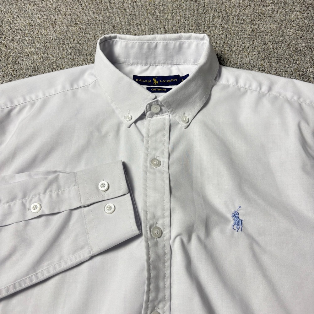 Ralph Lauren White Dress Shirt Mens Large Custom Fit Button Down Long Sleeve